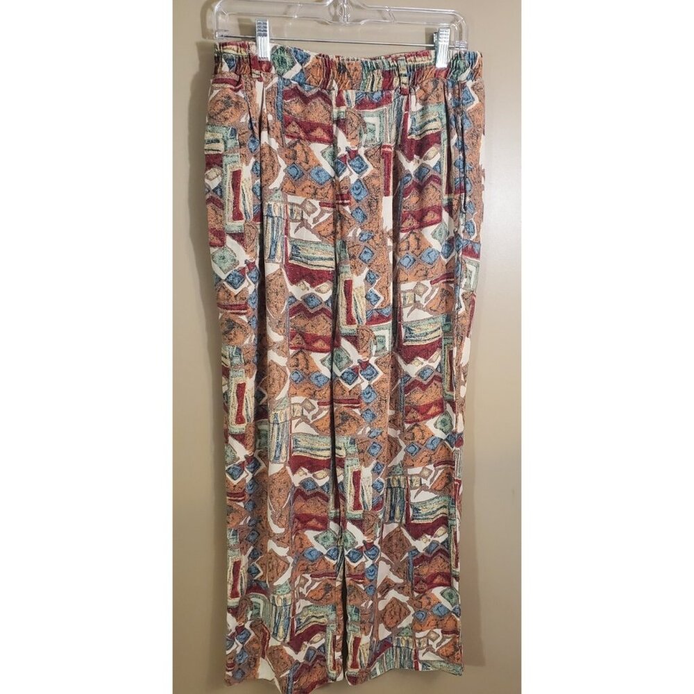 Vintage Colorful Cues Collection Geometric Shape 100% Silk Print Tank & Pant Set - Picture 4 of 12
